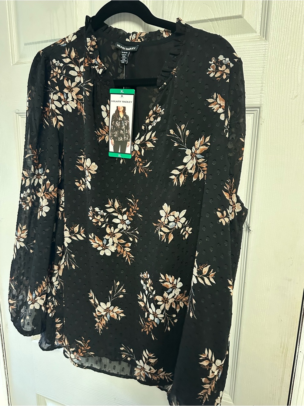 Black Floral Long-Sleeve Womens Top